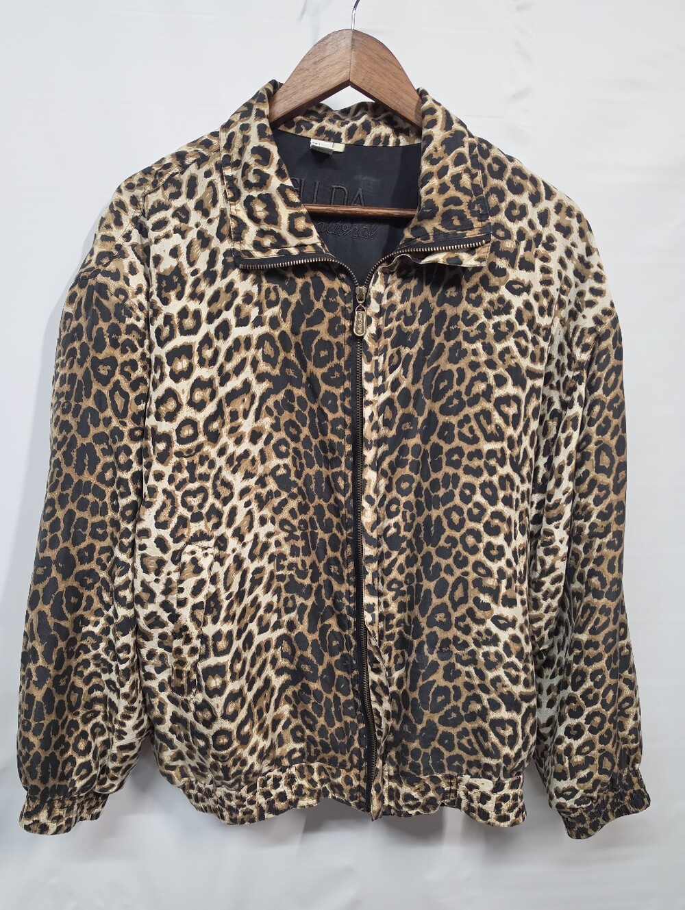 Fuda International 100% Silk Leopard Animal Print Zip Jacket Vintage Y2K XL